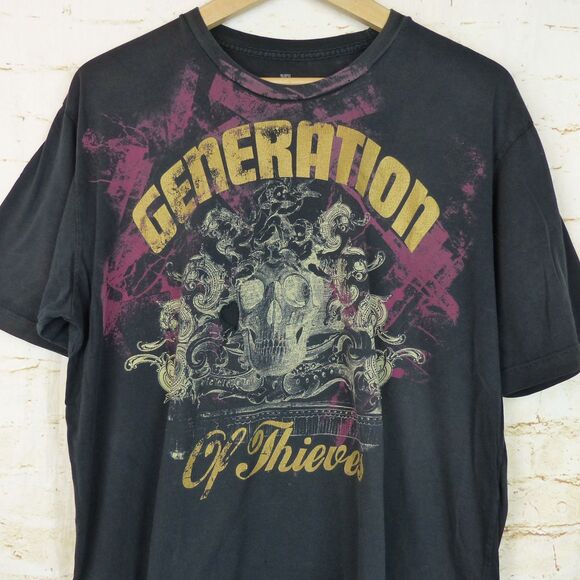 Generation of Thieves T-Shirt Men XL Black Skull Graphic Distressed Y2K Grunge - Picture 1 of 15